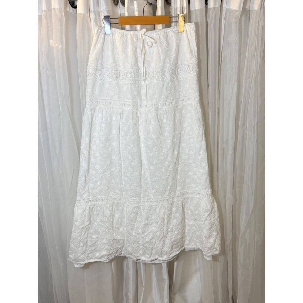 Princess Polly Maxi Skirt Womens 4 White Eyelet Lace Tiered Boho Embroidery